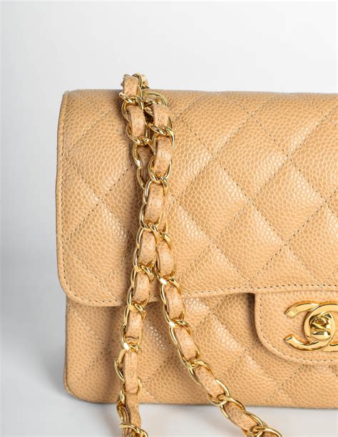 CHANEL Caviar Quilted Small Double Flap Beige .